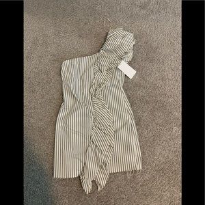 Zara Denim Stripped One Shoulder Mini
